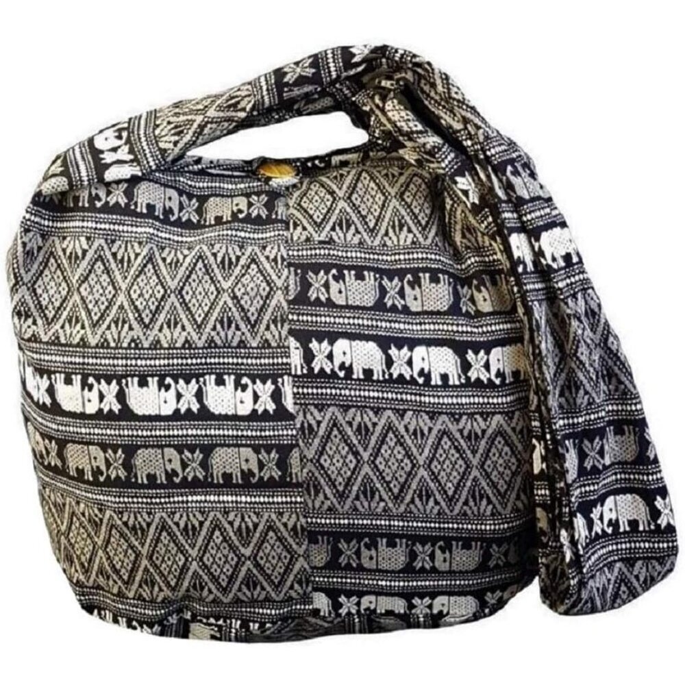 Cotton Hobo Crossbody Bag Ethnic Elephant Parade Tote Unisex